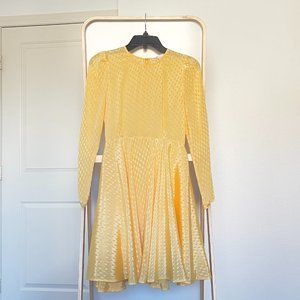 Maje Yellow Roseau Jacquard Gathered Satin Mini Skater Dress